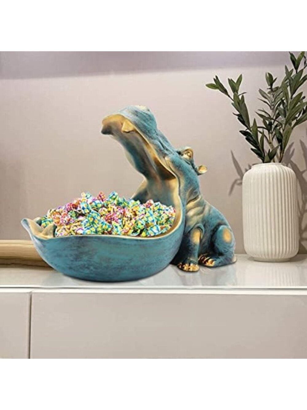 Funny Hippo Statue Candy Dish & Key Bowl - Dark Blue Decorative Storage - Picture 2 of 6